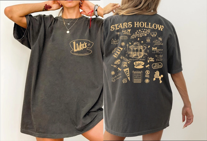 Stars Hollow Two- Sided Comfort Colors Shirt , Back and Front Stars Hollow Adult Shirt, Lukes Diner Tee L175