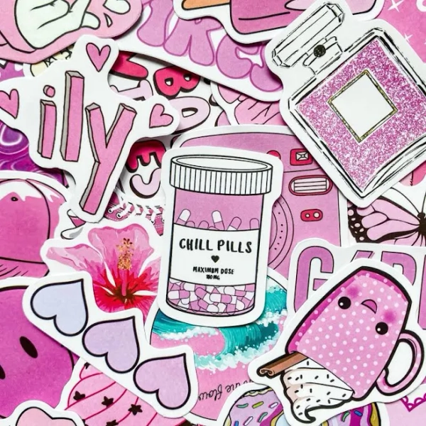 100 Random Cute Pink Stickers, Fun Trendy Stickers, Kawaii Aesthetic Stickers, Water Bottle Stickers, Scrapbook Stickers, Pastel Sticker Set