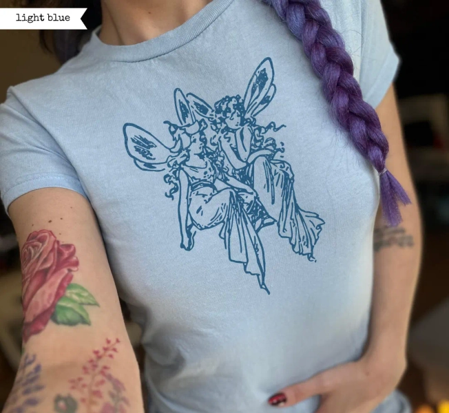 Medieval Fairies Baby Tee, Fairycore Whimsical Shirt, Retro Graphic T-shirt, 90s Y2K Tattoo Dark Academia Fantasy Boho Trendy Faerie Tee - Etsy