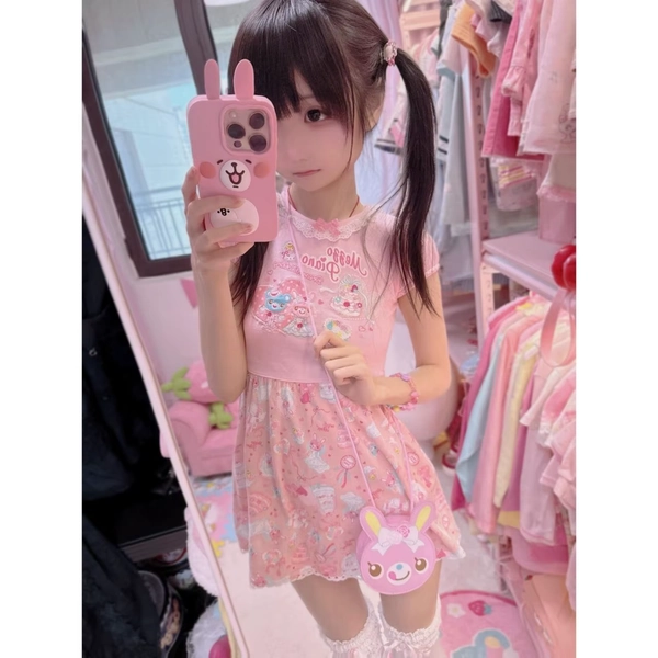Japanese Cartoon Mp Printed Daughter Clothing Cute Core Dress Summer Sweet Girl Lolita Minidress All Match Aesthetic Y2k Dress - AliExpress 200000345