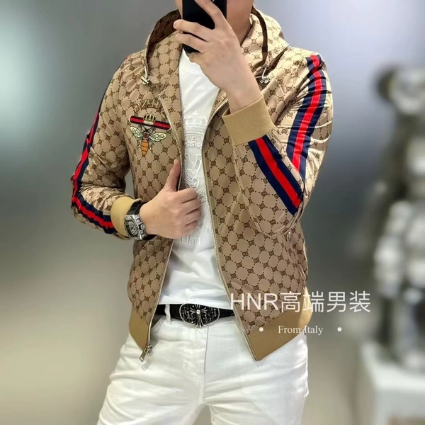 Fashion brand light luxury crown bee pattern casual jacket men 2025 new fashion printed hooded windbreaker jacket