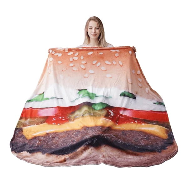Battilo Funny Food Blanket Flannel Hamburger Throw Blankets,Giant Round Food Blanket For Kids,Funny Gift,71"