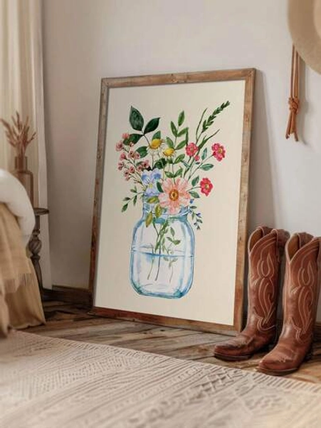 1pc Chic Bouquet Of Flowers Canvas Art Poster - Frameless, Vintage & Modern Wall Decor For Living Room, Bedroom, Home Office - Minimalist Illustration, Peace, Art Poster
