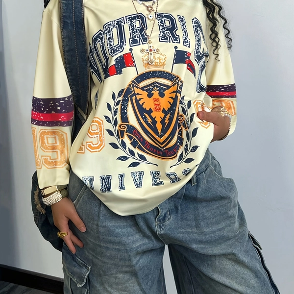 Plus Size, Plus Size Women's Oversized Retro 90s Vintage College T-Shirt - & Multi-Color Greek Letter & Number Print (Mu Alpha) - Oversized Casual Fit Long Sleeve Round Neck Top Events, Fraternity Parties & Casual Attire, Plus Size Women Clothes, Tops, Jersey T Shirt For Women, Plus Size Women T Shirts, Oversized Tshirt Women, Tops For Women Plus Size, Plus Size Women Clothing, Womens Clothes, Tshirts Women Plus Size, Streetwear, Jersey T Shirt Women,