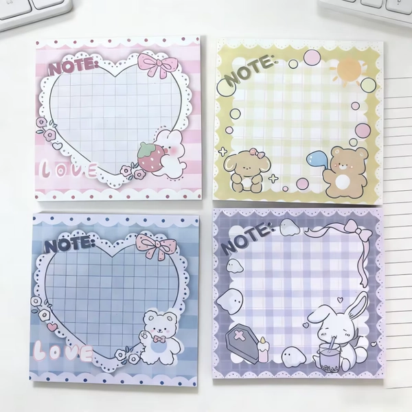 50Sheets Cute Bunny Bear Sticky Notes Student Kawaii Heart Grid Memo Pad Leave a Massage Notes School Office Supplies - AliExpress 21