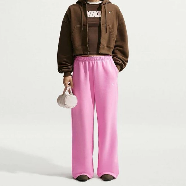 Nike Women's Studio Fleece Mid Rise Wide-Leg Pants