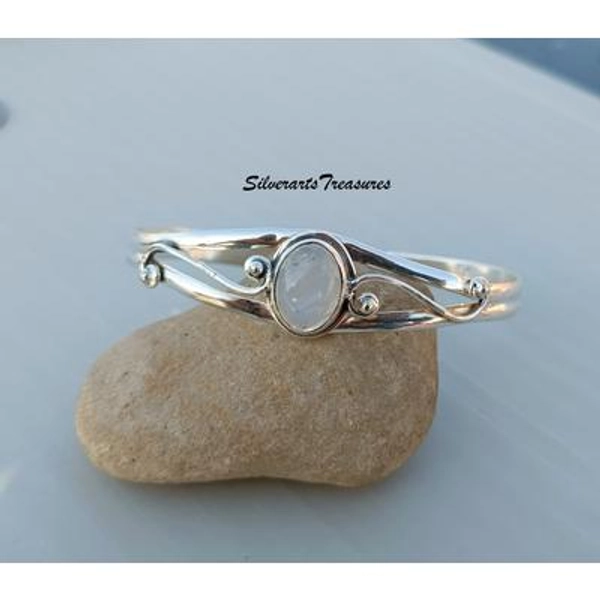 Handmade Moonstone Bangle: 925 Sterling Silver Boho Jewelry