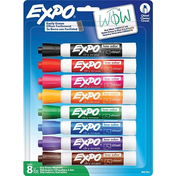 Expo Dry Erase Markers, Chisel Tip, Assorted Colors, 8/Pack (80678)