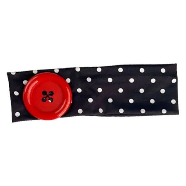 Polka Dot Button Headband, Black/red