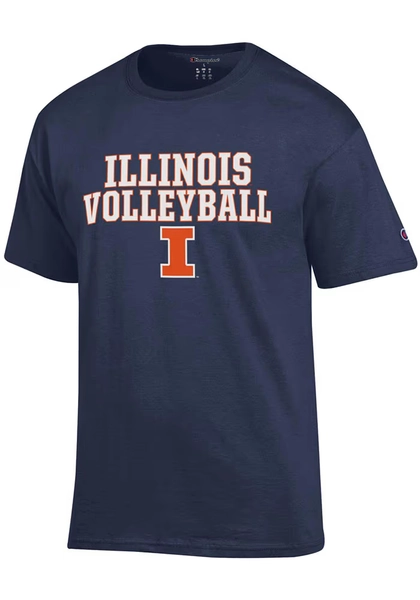 Champion Illinois Fighting Illini Navy Blue Stacked Volleyball Short Sleeve T Shirt