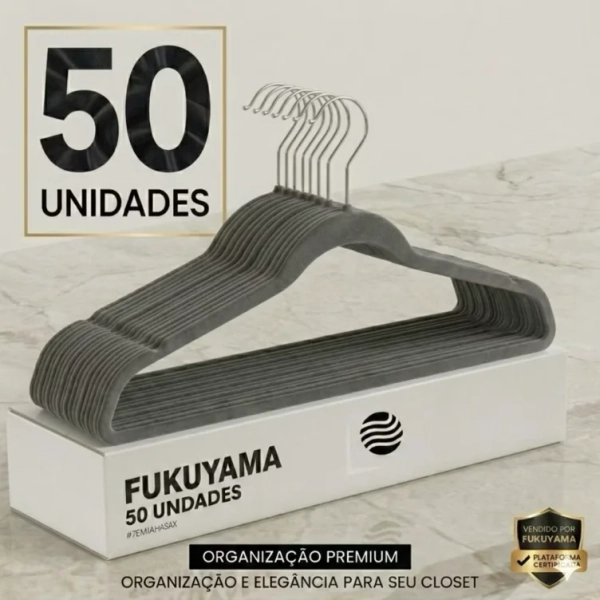 Kit 50 Cabides Veludo Cinza
