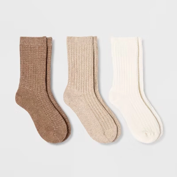 Women's Waffle 3pk Crew Socks - Universal Thread™ Cream 4-10: Cotton Blend, Lightweight Knit, Machine Washable, Tumble Dry