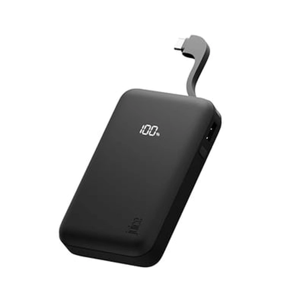 Juice Eco Integrated Power Bank, Portable Charger 10,000 mAh with Built-in Cable & Digital Display, USB-C Output, Power Bank for iPhone 15 16 17 Pro Max, Samsung, Xiaomi, Android, iPad, DJI - Black