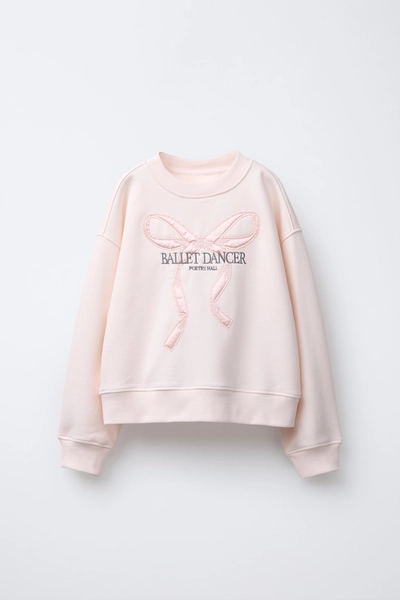 SATIN EMBROIDERED BOW SWEATSHIRT