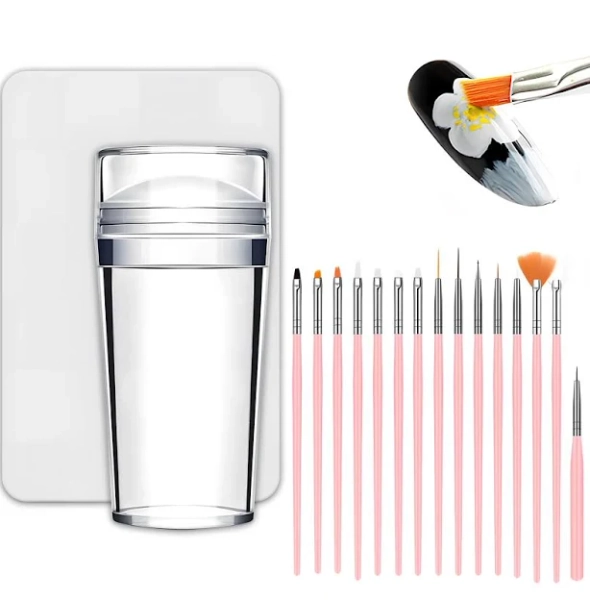 French Tip Tool,Nail Art Stamper Kit with Nail Art Brushes for DIY together,Home Manicure Starter Tool Salon