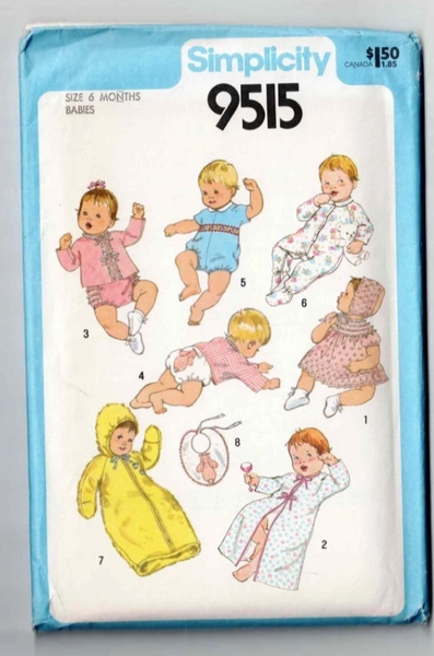 Baby Layette Sacque Dress Bonnet Simplicity 9515 Size 6 Months 1980's VTG Uncut