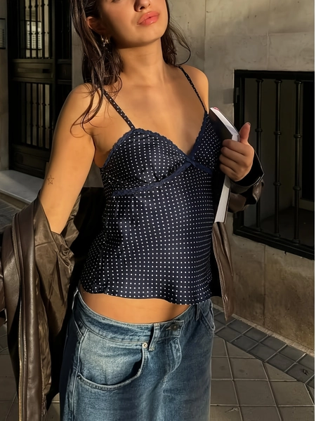 womens   polka dot lace trim v neck camisole   fit - Temu
