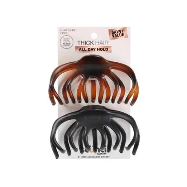 scünci Recycled Large Claw Clips - Matte Brown/Matte Black - Thick Hair - 2pcs