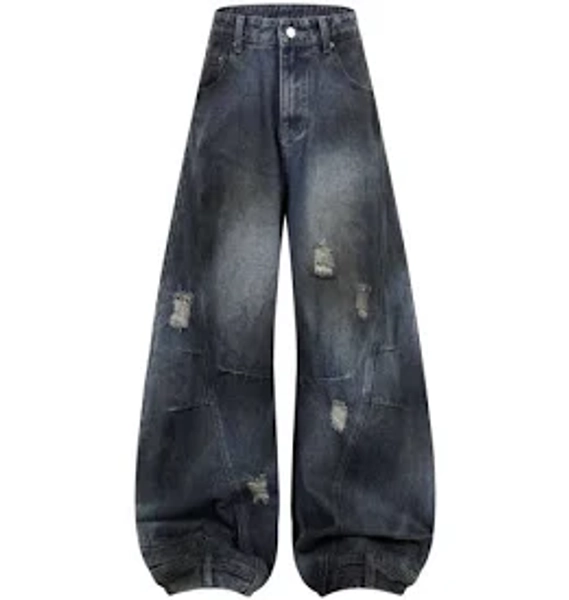 Retro Washed Ripped Deconstruction Stitching Design Straight Jeans