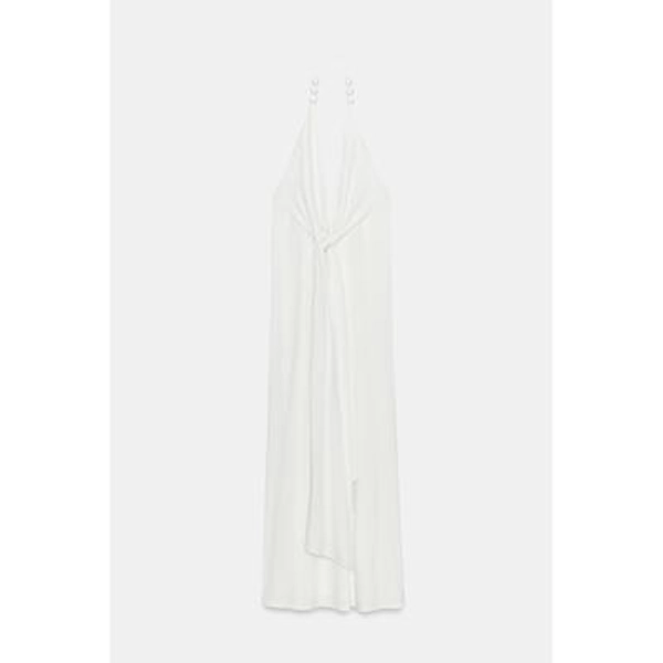 Zara - Beaded Halter Maxi Dress - White - M - Woman