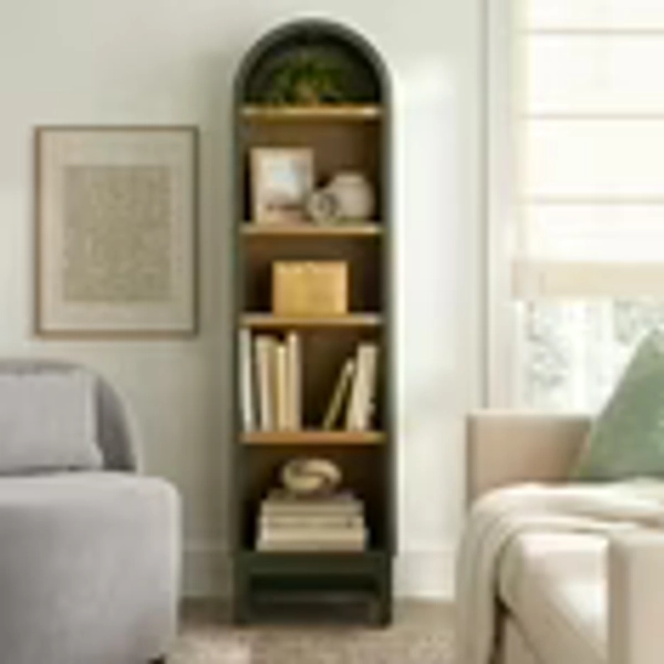 Better Homes & Gardens Juliet Narrow Arch Bookcase, Deep Green and Light Honey
