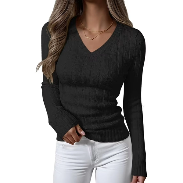 Luniro Women's Cable Knit Sweater V Neck Pullover Sweaters Fall Tops Business Casual Outfits Clothes