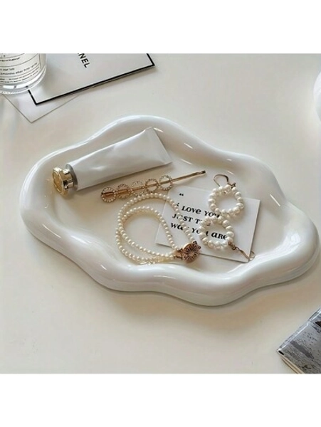 1pc Elegant Cloud-Shaped Ceramic Tray - Single Layer Luxury Jewelry And Perfume Display Stand, Jewelry Tray, Home Living Room Office Key Storage - Perfect Gift For, Back To School