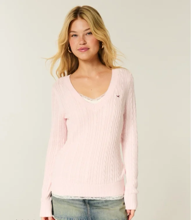 Cable-Knit V-Neck Icon Sweater