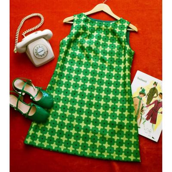 60s MOD Mini Dress - Green Floral Shift Dress - Handmade to Order | Custom Sizes