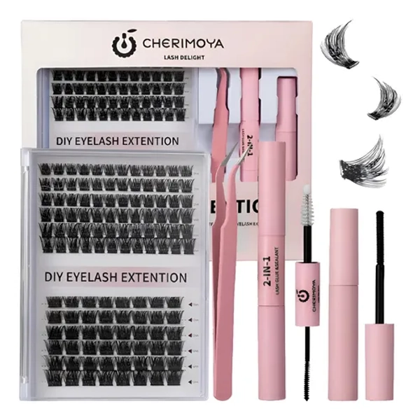 Pestañas Postizas Kit Completo Diy 360 Racimos Cherimoya Negro D 1.6 Cm