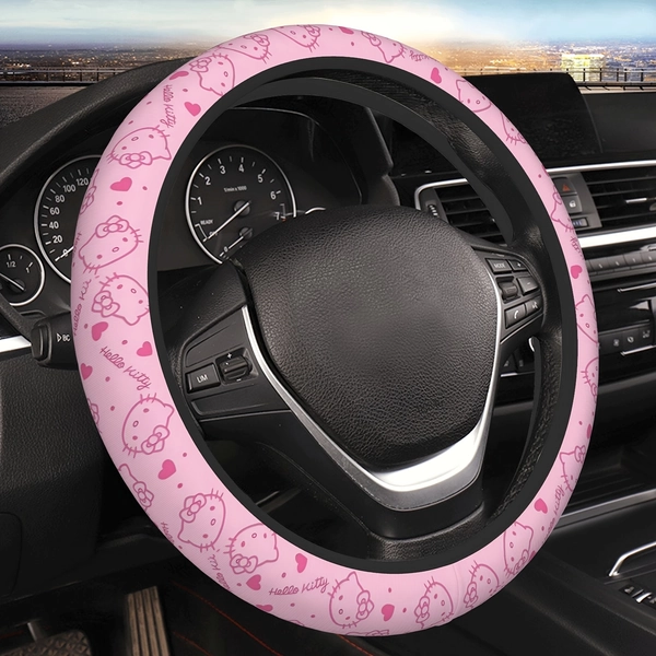 Sanrio Cute Cartoon Pink Hellokitty Steering Wheel Cover Thickened Neoprene Universal 15 Inches Men Women Car Additions for Cars SUV Etc., Sanrio Cute Cartoon Pink Hellokitty Car Interior Additions