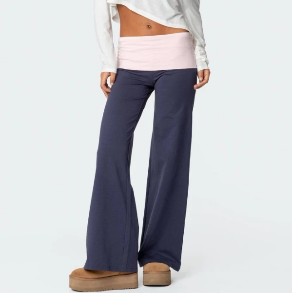 Edikted Women's Contrast Fold Over Wide Leg Pants