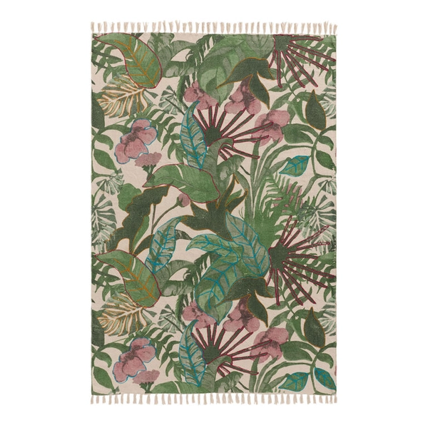 Belize Tropical Floral Embroidered Cotton Area Rug