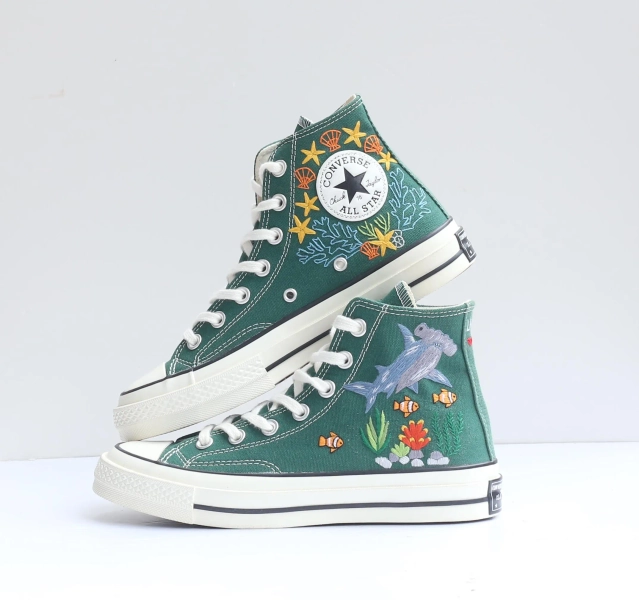 Custom Hammerhead Shark Embroidered Converse Sneakers: Ocean Theme Gift