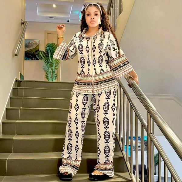 Women Two Pieces Pant Sets Print Matching Set Elastic High Waist Wide Leg Pants Long Sleeves Shirt Thin Loose Casual 2025 Summer - AliExpress 