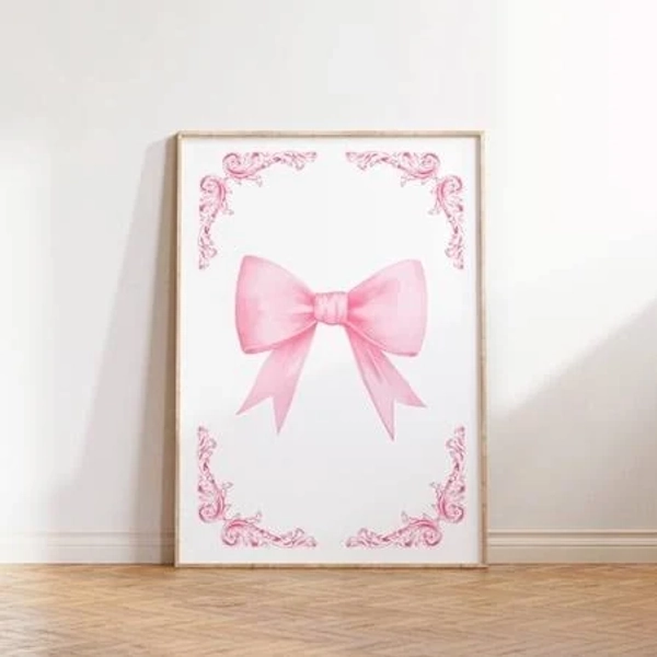 Pink Bow Print Preppy Wall Art Teen Room Decor Preppy Poster College Apartment Decor Nursery Girly Wall Art Pastel Poster, Size: 8 x 12
