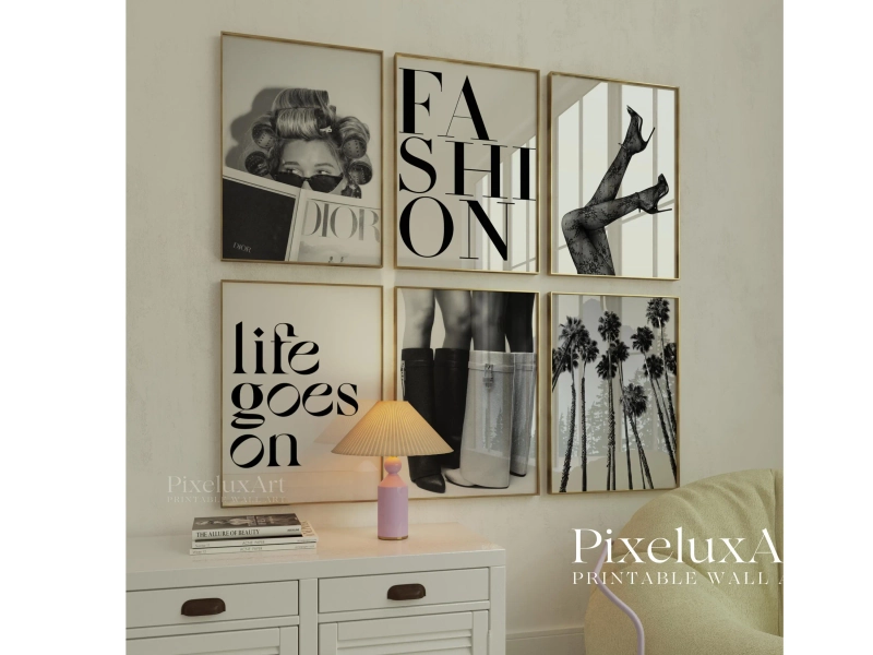Stockholm Black and White Fashion Wall Art Set, 6 Minimalist Dior Prints, Chic Aesthetic Room Decor, Modern Editorial Gallery Wall Posters