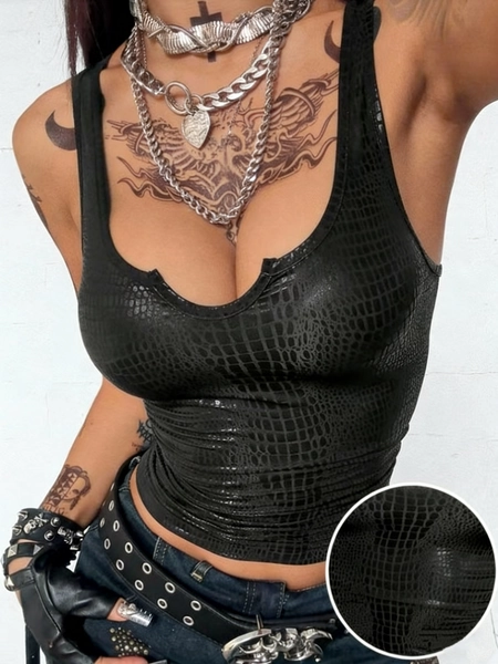 qd1118035 black crocodile print   fit vest tight short - Temu