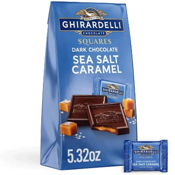 Ghirardelli Dark Chocolate Candy squares with Sea Salt Caramel Filling