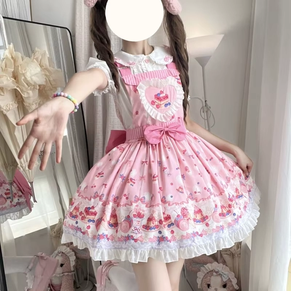 2026 Cos Design Sweet Lolita JSK Dress Japanese Kawaii Cake Print Jumper Dress Cute Sleeveless Strap Lo Dresses Women Tea Party - AliExpress 200000345