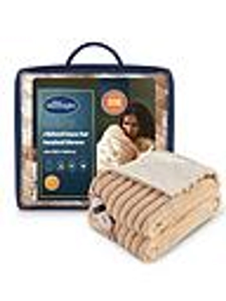 Faux Fur Ribbed Heated Throw - Natural