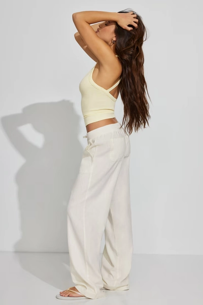 Linen Ribbed Waistband Pull-On Pants