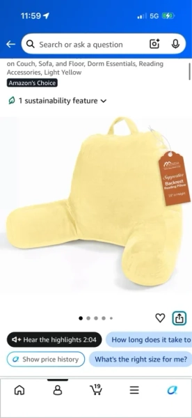 Amazon.com: Sasttie Reading Pillow, Velvet Back Pillow for Bed Sitting Up, Adult Back-Rest Support Cushion with Arms for Sit Up on Couch, Sofa, and Floor, Dorm Essentials, Reading Accessories, Light Yellow : Home & Kitchen