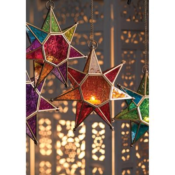 Moroccan Style Star Glass Lanterns | Tea light holders | Hanging lanterns