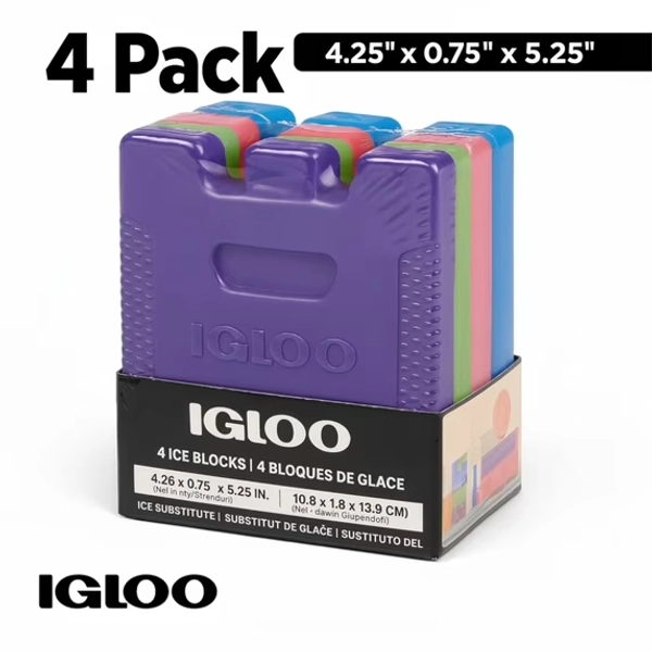 Igloo 4-Pack MaxCold Small Ice Freeze Block, Multi Color, Made for Portable Food Cooling