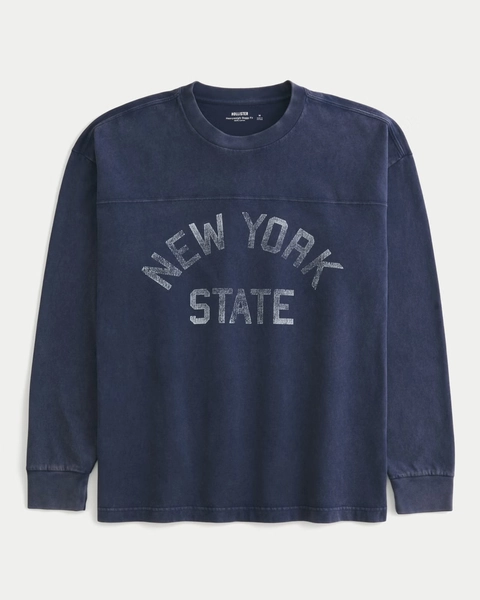 Boxy Heavyweight Long-Sleeve New York State Graphic Tee