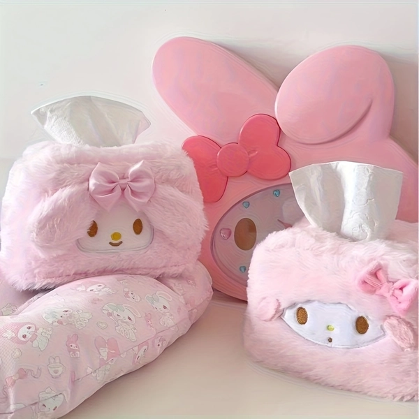 My Melody Plush Tissue Box - Cute Napkin Holder with Soft Hugging Body & Iconic Face, Durable for ' Room,, Dorm, Car - Adorable Storage for Tissues (' Room Decor)