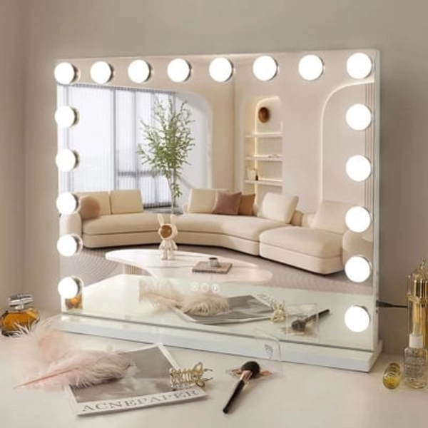 VANITII 32"x23" Vanity Mirror with Lights USB Charging Tabletop Wall Mount Metal White