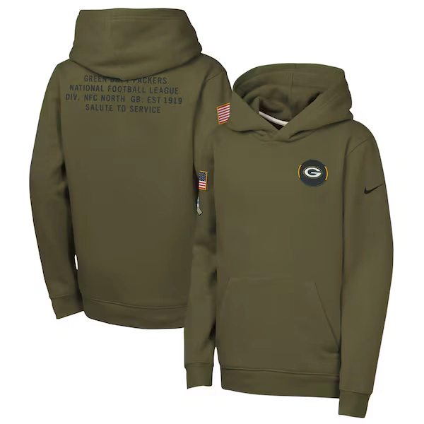 Green Bay Packers Nike Youth 2025 Salute to Service Club Fleece Hoodie - Olive