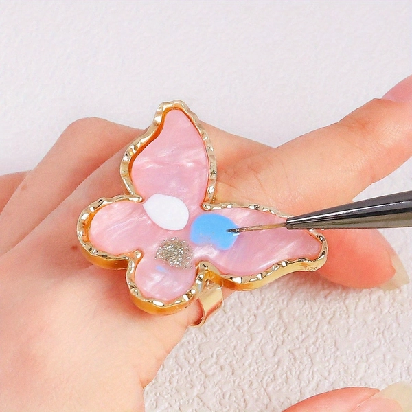 1pc Butterfly Shaped Nail Color Palette Ring Small Gel Polish Mixing Tray Nails Pigment Plate with Finger Rings